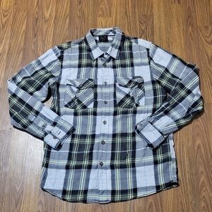 Y2K Oakley Mens M Black Yellow Plaid Casual Button Up Outdoors Long Sleeve B48
